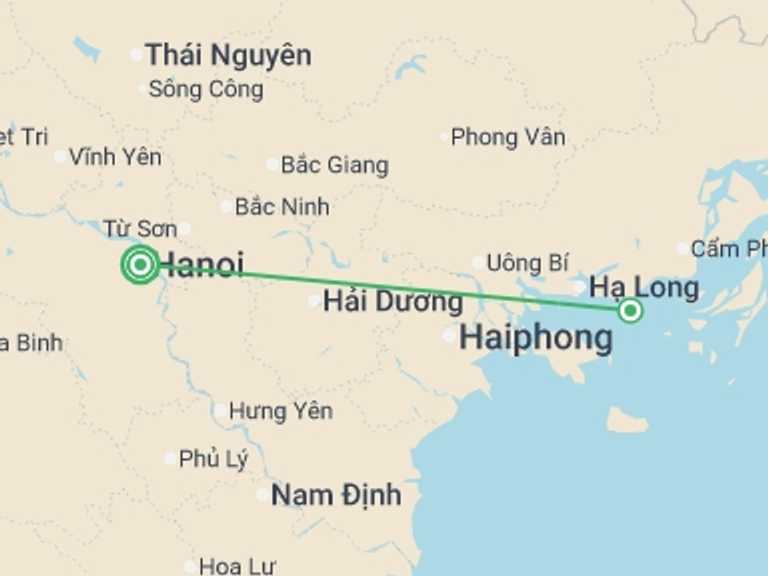 Map itinerary of South East Asia Tour in August 2026 with 2 destination visits for the trip: Hanoi & Halong Bay - 5 days