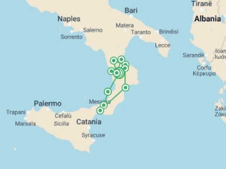 Map of Italy Tour with 5 destination visits for the trip: Wonders of Calabria