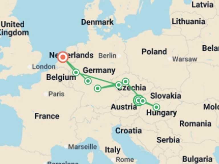 Map of Vienna Cultural, religious and historic sites Tour with 7 destination visits for the trip: European Charm