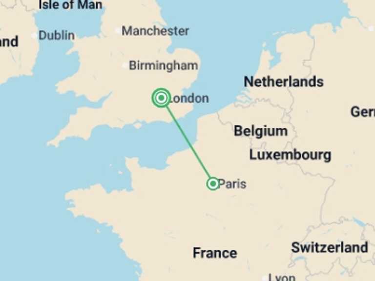 Map of 4-Day England Tour with 2 destination visits for the trip: Paris for Christmas