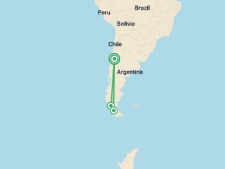 Map itinerary of Chile Tour in Fall with 3 destination visits for the trip: Highlights Of Chile