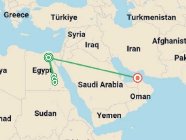Map of Africa Tour with 5 destination visits for the trip: Ancient Egypt & Dubai - 10 days