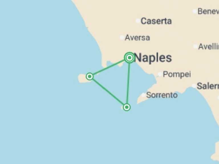 Map of 8-Day Italy Tour with 3 destination visits for the trip: Islands, Coast And Flavors Of Campania: 8 Days Capri, Ischia & Naples, Private Tour