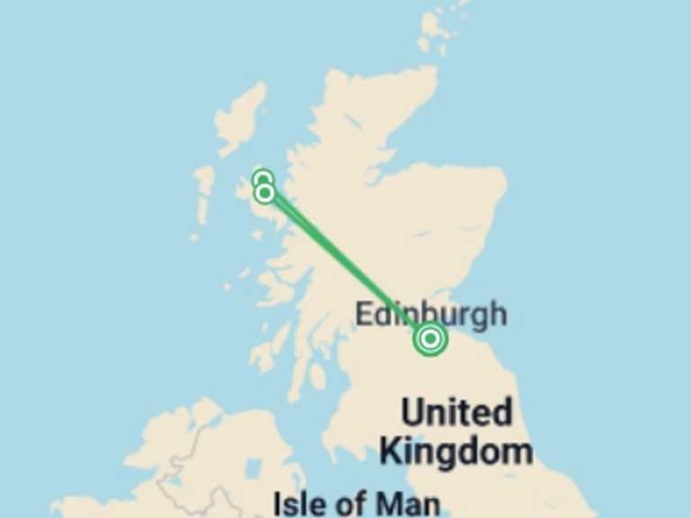 Map itinerary of Scotland Tour in September 2026 with 3 destination visits for the trip: Skye High