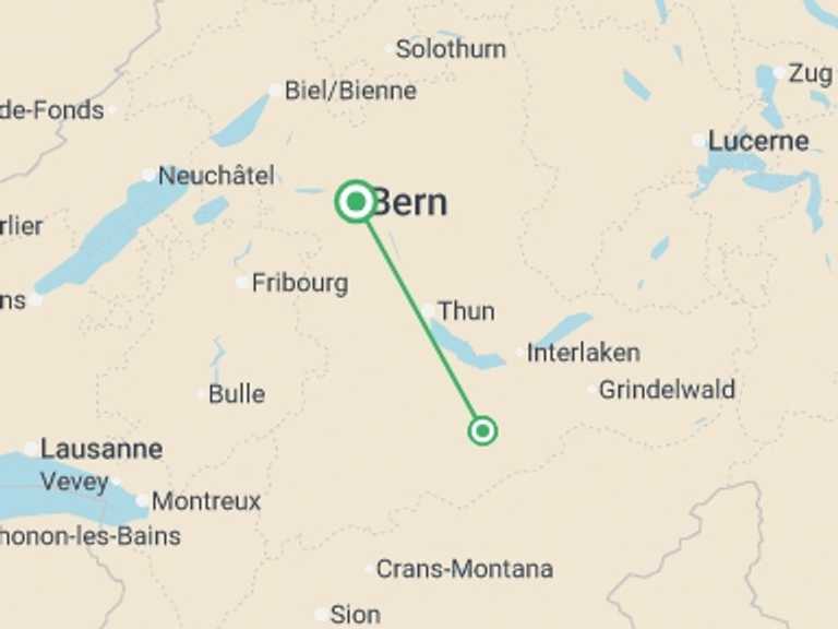 Map of Europe Sightseeing Tour with 2 destination visits for the trip: Active Swiss Alps