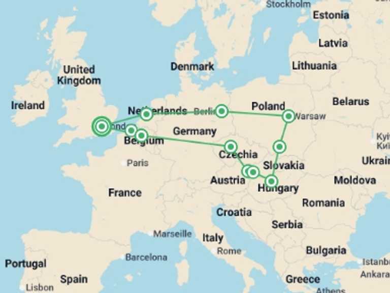 Map of Europe Tour with 10 destination visits for the trip: Central & Eastern Europe: Main Cities & More