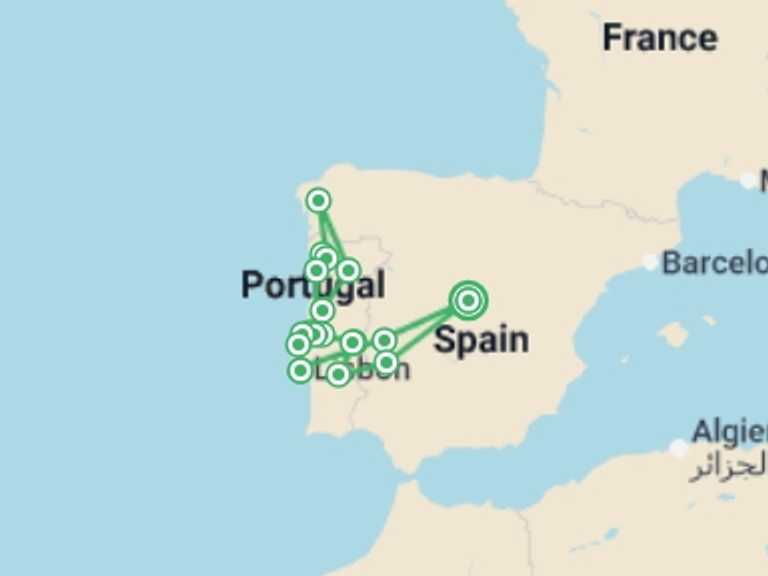 Map of Europe Tour with 6 destination visits for the trip: Northern and Southern Portugal