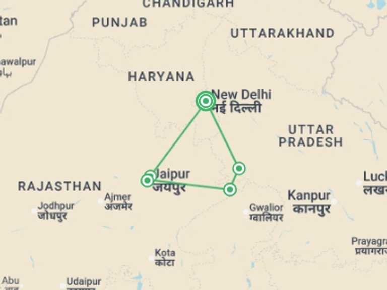 Map of 10-Day New Delhi Tour with 5 destination visits for the trip: Upgraded - Highlights of Northern India
