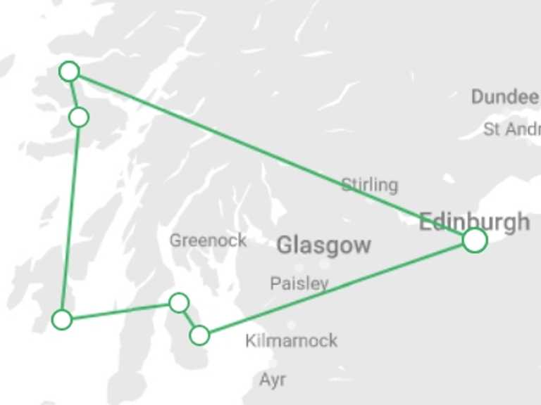 Map of Scotland Tour with 6 destination visits for the trip: 10 Day / 9 Nights - Island Hopping Walking Tour