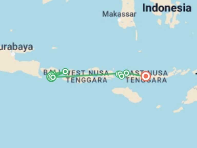 Map of Indonesia Tour with 8 destination visits for the trip: Indonesia Island Hopping