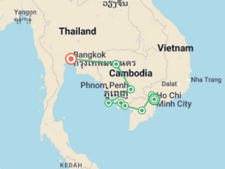 Map of Siem Reap Tour with 10 destination visits for the trip: Family Vietnam, Cambodia & Thailand Journey