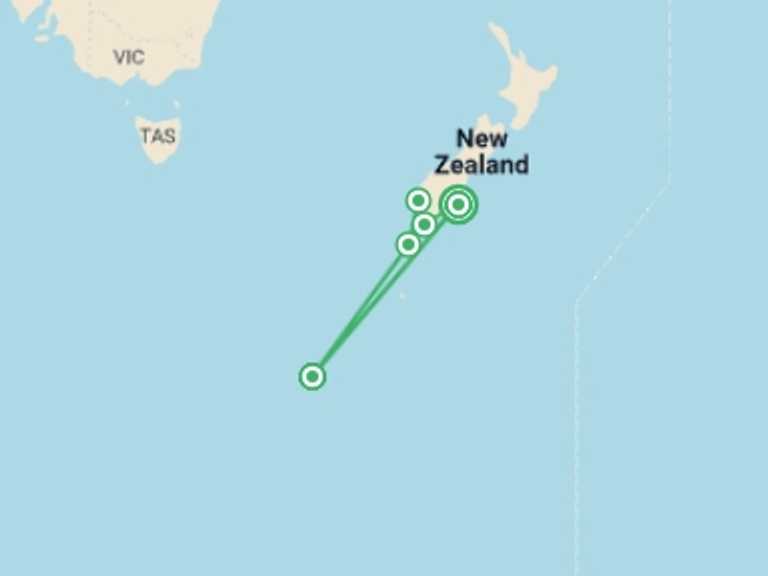 Map of a Adventure Tour with 5 destination visits for the trip: Subantarctic Discovery - Douglas Mawson