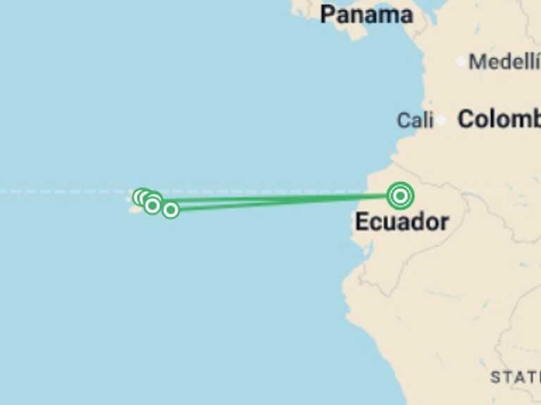 Map itinerary of Andes Tour in Fall with 8 destination visits for the trip: Classic Galapagos: Central Eastern Islands (Grand Queen Beatriz)