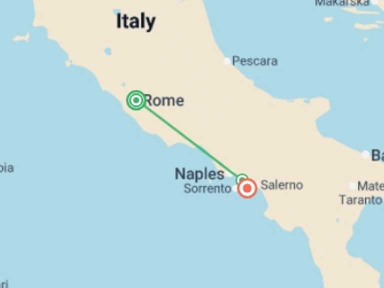 Map itinerary of Rome Tour in April 2027 with 3 destination visits for the trip: Rome & the Amalfi Coast 