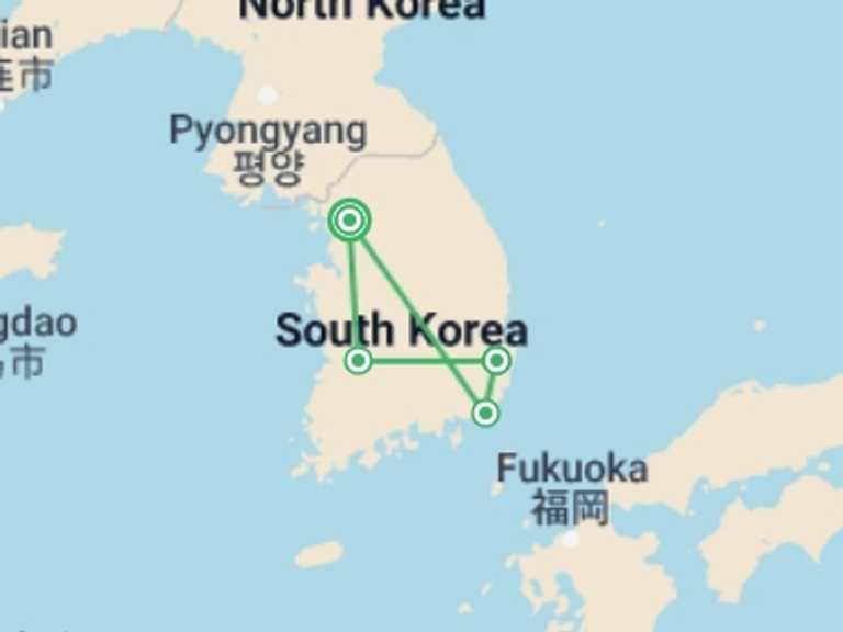 Map of a Food Tour with 4 destination visits for the trip: South Korea Real Food Adventure