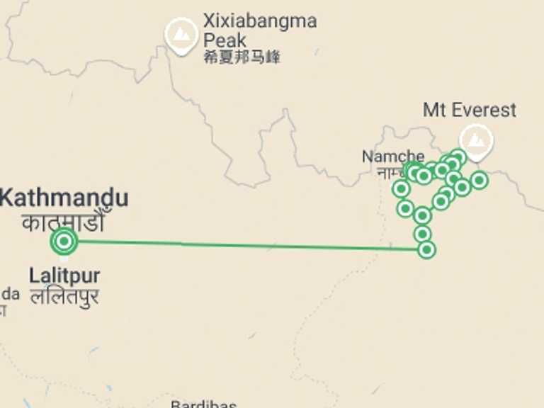 Map of a Climbing Tour with 17 destination visits for the trip: Island Peak Climb With Three Passes Trek