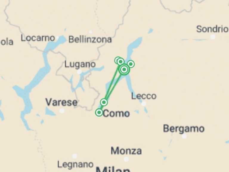 Map of Italy Tour with 3 destination visits for the trip: Lake Como Rambling