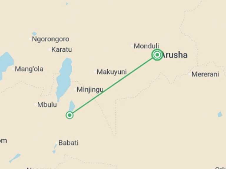 Map of Africa Tour with 3 destination visits for the trip: 2-Day Tarangire and Ngorongoro Crater Safari