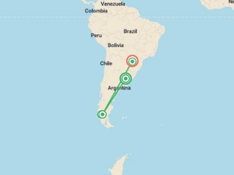 Map of Puerto Iguazu City sightseeing Tour with 7 destination visits for the trip: Argentina Family Experience: 10 Days