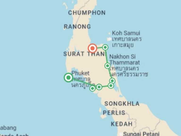 Map itinerary of Asia Tour in May 2027 with 6 destination visits for the trip: Andaman To Gulf, Private Tour