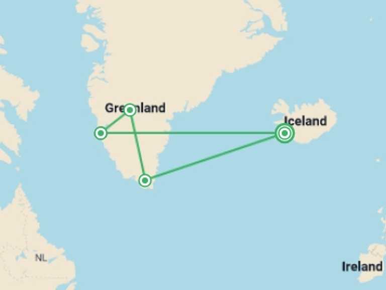 Map of Europe Tour with 5 destination visits for the trip: South Greenland Adventure: The Majestic Alpine Arctic