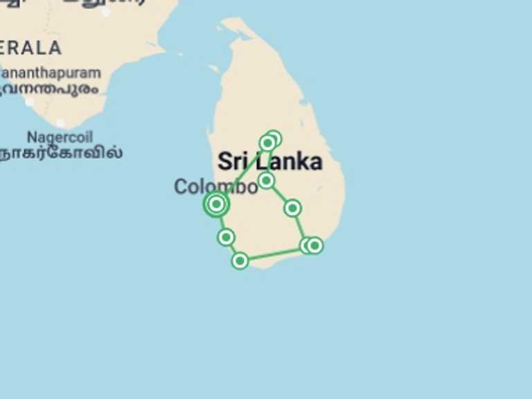 Map of Galle Tour with 7 destination visits for the trip: Best Of Sri Lanka, 10 Days