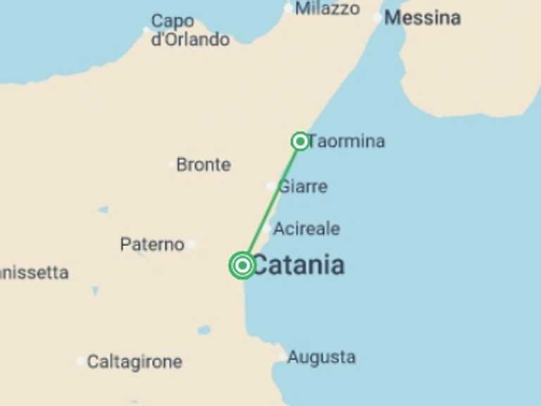 Map itinerary of Catania Tour in Spring with 2 destination visits for the trip: Treasures Of Sicily