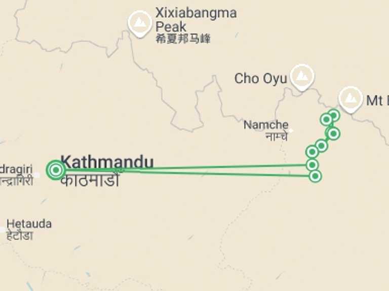 Map itinerary of Nepal Tour in Winter with 9 destination visits for the trip: Everest Base Camp Trek 13D/12N