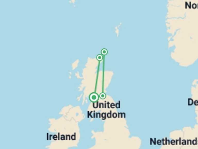 Map of UK and Britain Tour with 5 destination visits for the trip: Expedition Through the Scottish Isles: Where Land Meets Legend