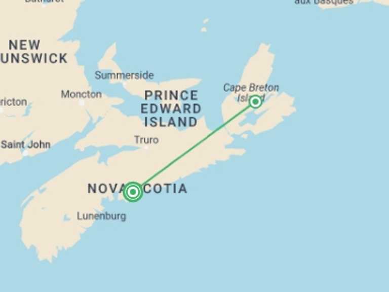 Map itinerary of Canada Tour in Fall with 2 destination visits for the trip: Cape Breton Island Discovery Tour