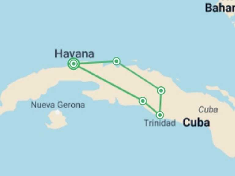 Map itinerary of Havana Tour in April 2027 with 5 destination visits for the trip: Cycle Cuba: East