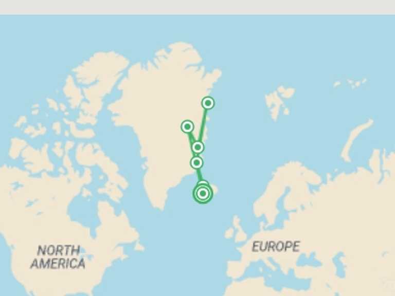 Map of Iceland Tour with 5 destination visits for the trip: Under the Northern Lights: Exploring Iceland & East Greenland