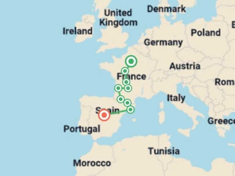 Map of Bordeaux Art and architecture Tour with 9 destination visits for the trip: France and Spain
