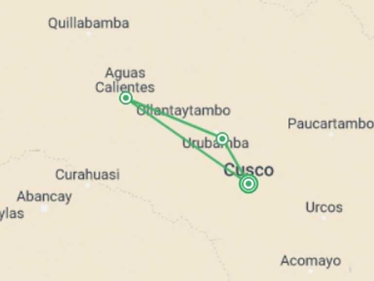 Map of 9-Day Cusco Tour with 3 destination visits for the trip: Peru & Machu Picchu: Comfortable Camping on the Inca Trail