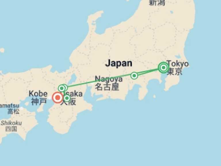 Map of East Asia Tour with 6 destination visits for the trip: Japan Cherry Blossom Small Group Highlights