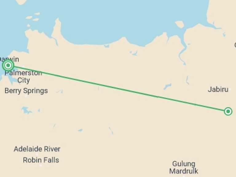 Map of Darwin National parks Tour with 3 destination visits for the trip: Kakadu and Arnhem Land Explorer