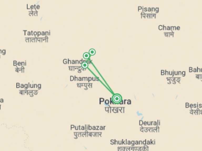 Map of Asia Tour with 4 destination visits for the trip: Mardi Himal Trek from Pokhara | Short Annapurna Trek