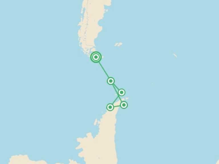 Map itinerary of Ushuaia Tour in November 2025 with 5 destination visits for the trip: Antarctic Peninsula and Weddell Sea - M/V Ocean Albatros
