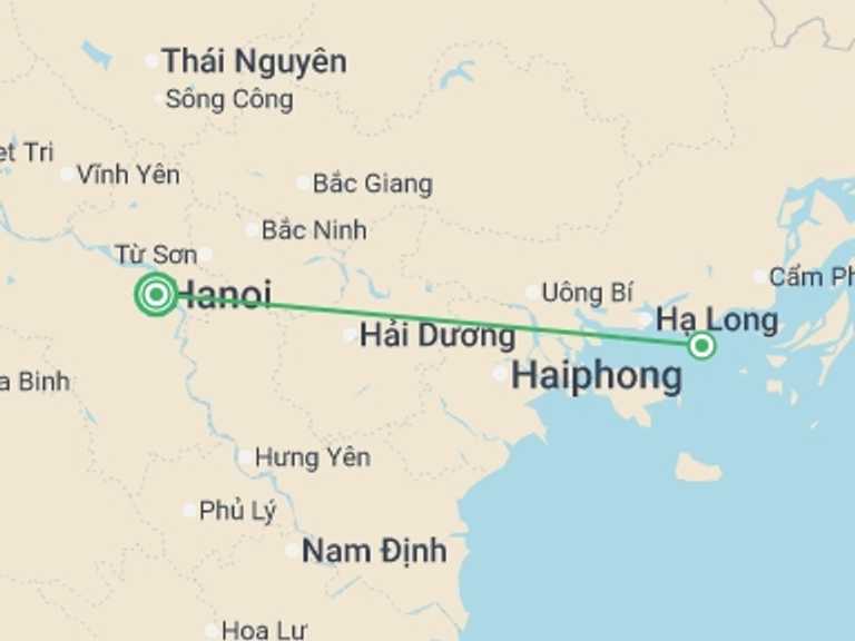 Map itinerary of South East Asia Tour in Summer with 2 destination visits for the trip: Luxury Halong cruise 2 days 1 night