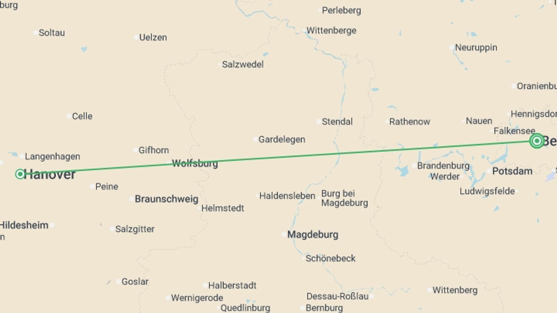 A map showing the tour itinerary for the trip: Northern Germany with Berlin, starting in Berlin, Germany and ending in Berlin, Germany going through 1 other destinations.