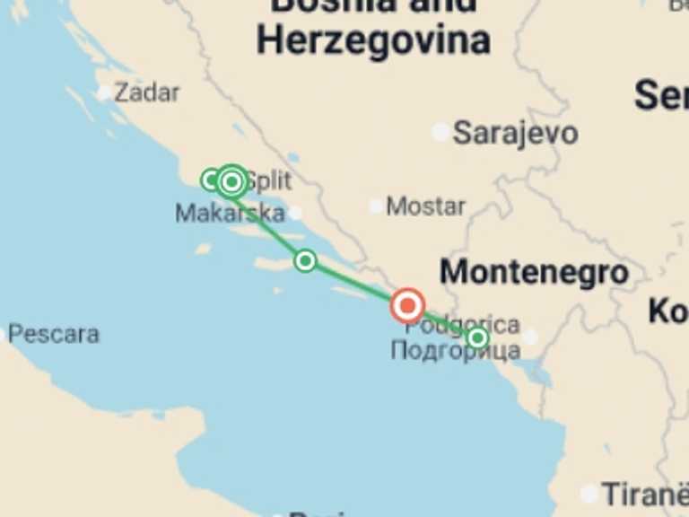 Map of Europe Explorer Tour with 5 destination visits for the trip: Croatia and the Dalmatian Coast