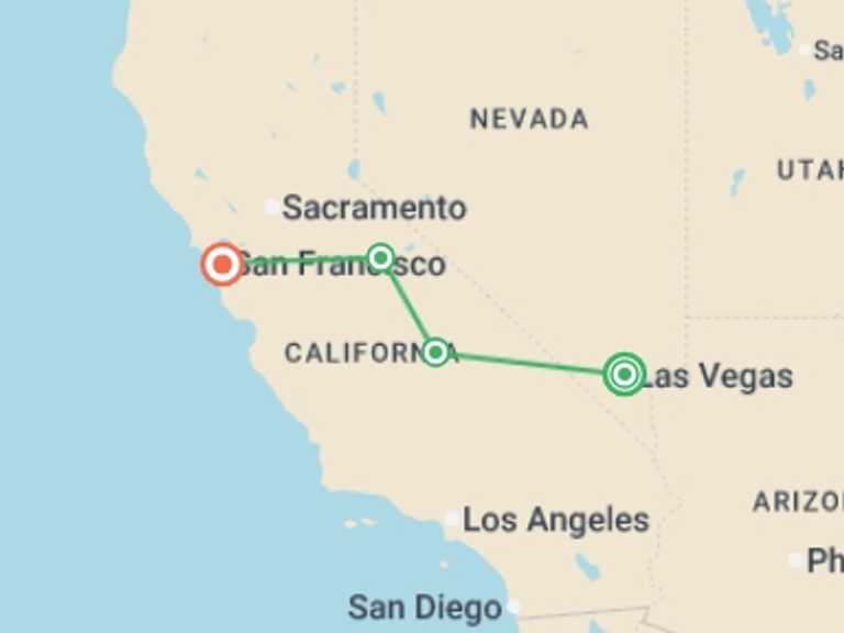 Map itinerary of Las Vegas Tour in October 2026 with 4 destination visits for the trip: Best of California's National Parks