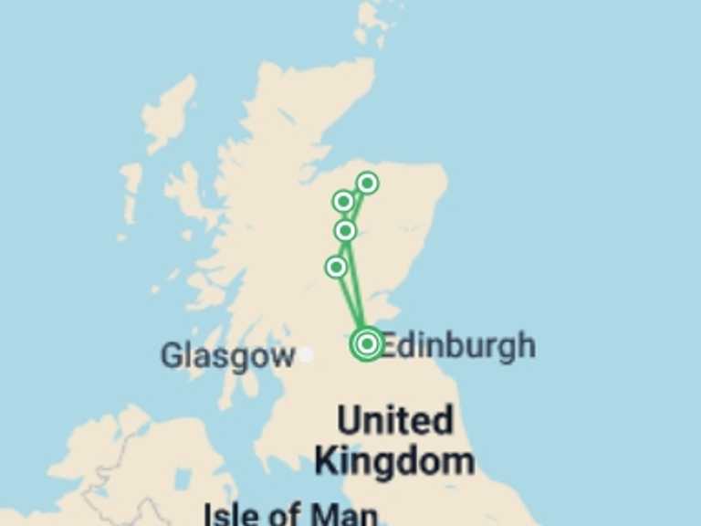 Map itinerary of Edinburgh Tour in Fall with 3 destination visits for the trip: Scotland Whisky Trail - 3 days
