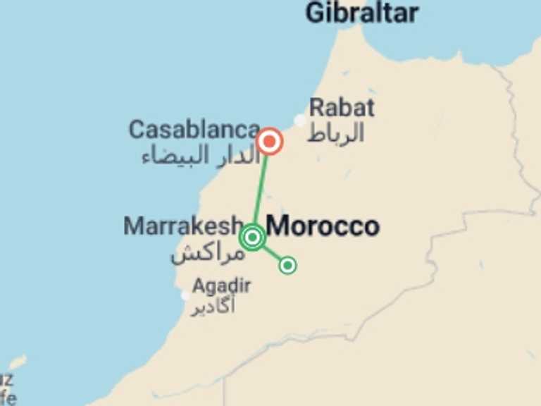 Map of 5-Day Marrakech Tour with 3 destination visits for the trip: Marrakech & Atlas Mountains - 5 days 