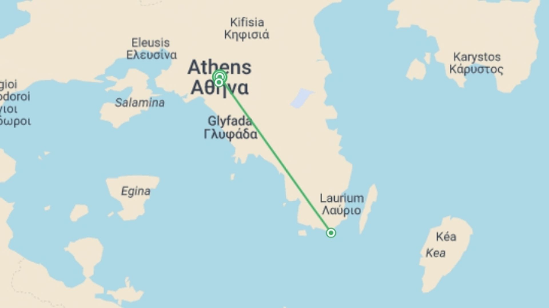 A map showing the tour itinerary for the trip: Highlights Of Athens, Spanish-speaking Guide, starting in Athens, Greece and ending in Athens, Greece going through 0 other destinations.