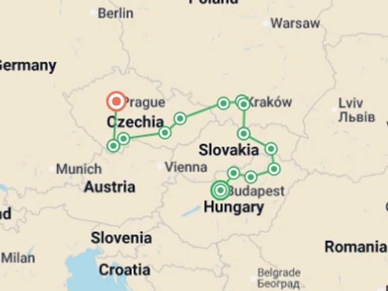Map itinerary of Prague Tour in September 2025 with 7 destination visits for the trip: Explore Eastern Europe