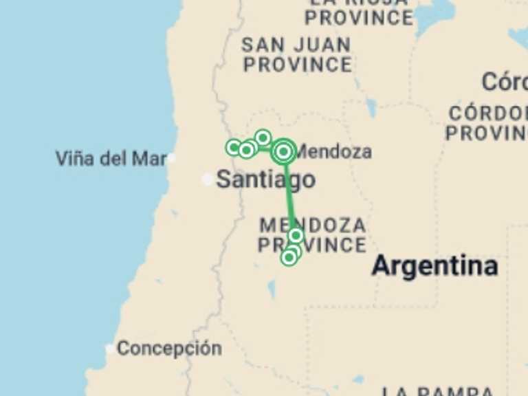 Map of 4-Day Argentina Tour with 1 destination visits for the trip: 4-Day Mendoza Tour