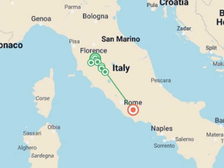 Map of Rome Trekking and Hiking Tour with 8 destination visits for the trip: Via Francigena: Southern Tuscany from Siena