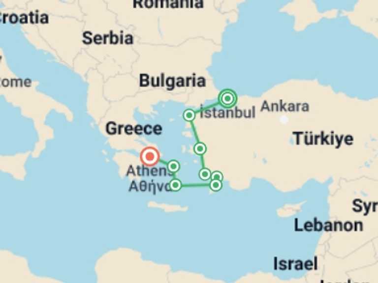 Map itinerary of Bodrum Tour in October 2025 with 9 destination visits for the trip: Wonders of Turkey & Greece