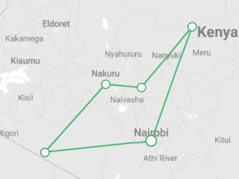 Map itinerary of Kenya Tour in Winter with 7 destination visits for the trip: 8 DAYS  KENYA HAKUNA MATATA SAFARI